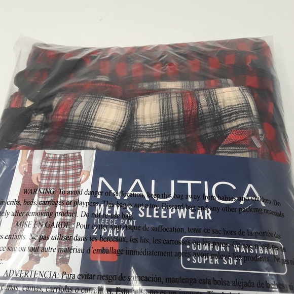 2 Pack NAUTICA Sleepwear Fleece Pajama Sleep Pants Red Check/Plaid Men's M - Picture 6 of 10